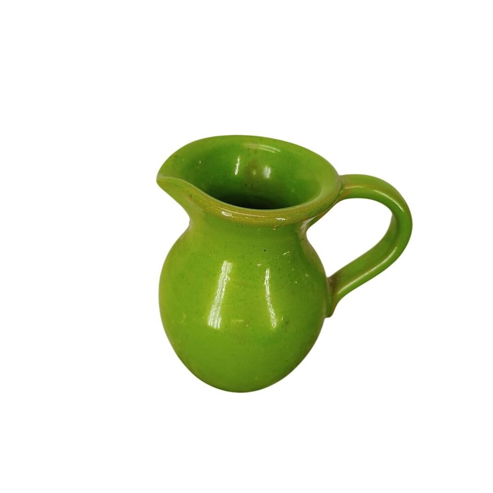 Handcrafted 4 in Tall Italian Green Ceramic Pitcher Vase Small Rustic Decorative